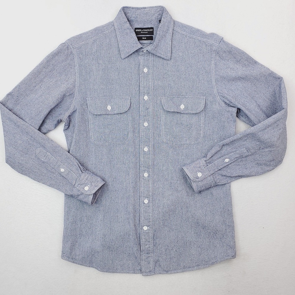 Spier & Mackay Shirt Mens Medium Blue Cotton Slim Fit Long Sleeve Button Up